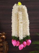 Pack of 5 Traditional Indian Mogra Gajra Garlands with Lotus Buds, Wall Hangings for Diwali, Indian Wedding And Home Decoration